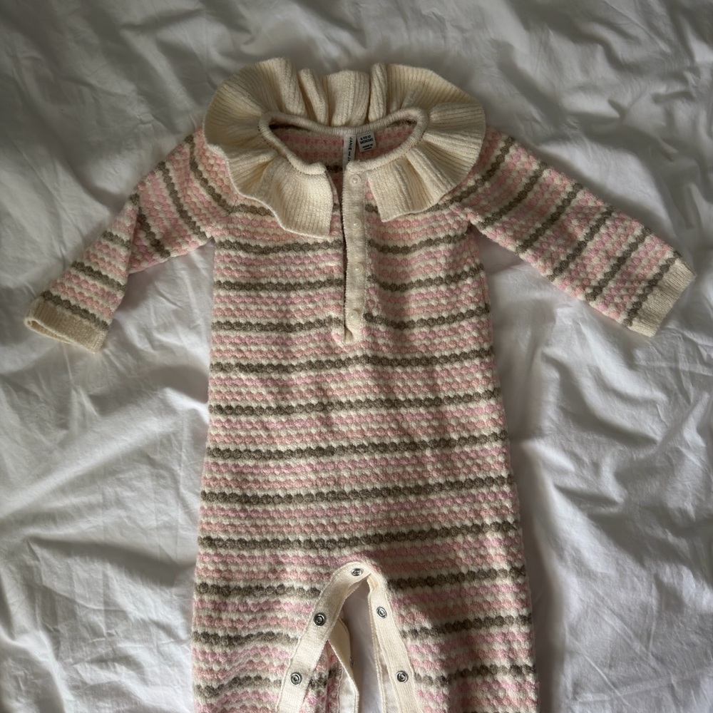 Janie and Jack Cream Knit Ruffle-Collar One-Piece - Picture 5 of 7